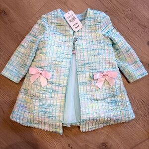 Bonnie Jean Girls AQUA BLUE BOUCLE MESH Easter Dress Coat Set NWT 6-9 Months